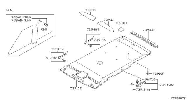 2001 Infiniti QX4 Roof Trimming Diagram 1