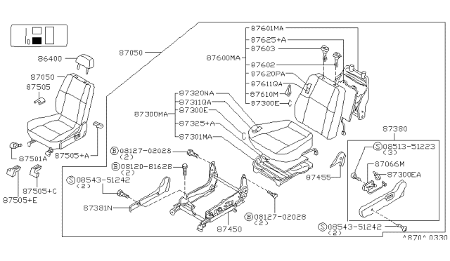 1997 Infiniti QX4 Back Assy-Front Seat Diagram for 87650-1W306