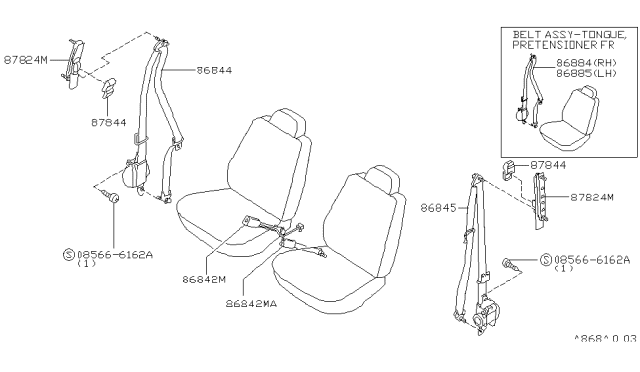 1999 Infiniti QX4 Belt Assy-Tongue,Pretensioner Front RH Diagram for 86884-2W601