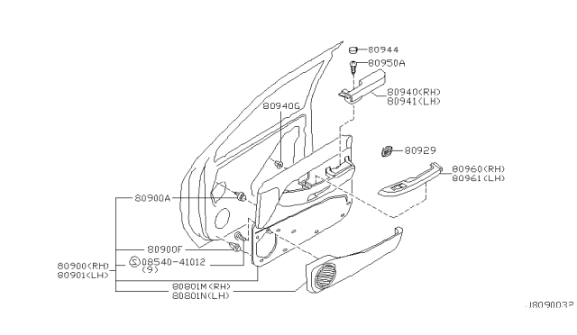 2001 Infiniti QX4 Front Door Trimming Diagram 2