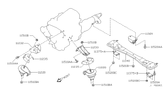 2000 Infiniti QX4 Engine & Transmission     Mounting Diagram 2