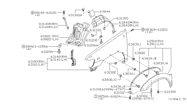 1999 Infiniti QX4 Front Fender & Fitting Diagram 1