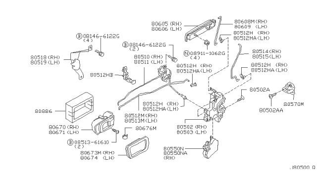 1999 Infiniti QX4 Front Door Lock & Handle Diagram 2