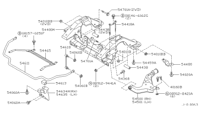 2001 Infiniti QX4 Bracket Assy-Front Stabilizer Diagram for 54634-0W000