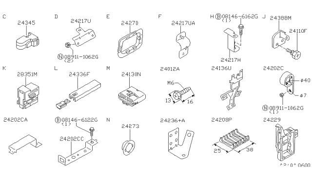 1998 Infiniti QX4 Clip-Wiring Harness Diagram for 24210-0W760