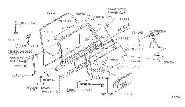 2001 Infiniti QX4 Back Door Panel & Fitting Diagram 1