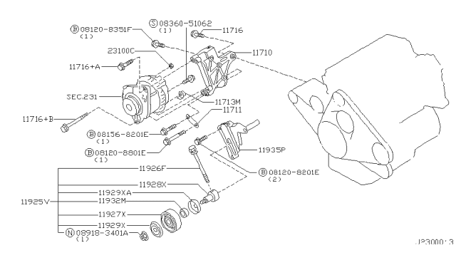 2000 Infiniti QX4 Bolt Diagram for 11916-31U10