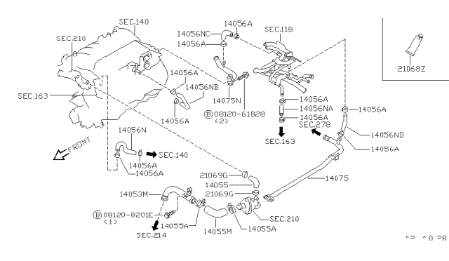 2001 Infiniti QX4 Hose-Water Diagram for 14055-0W010