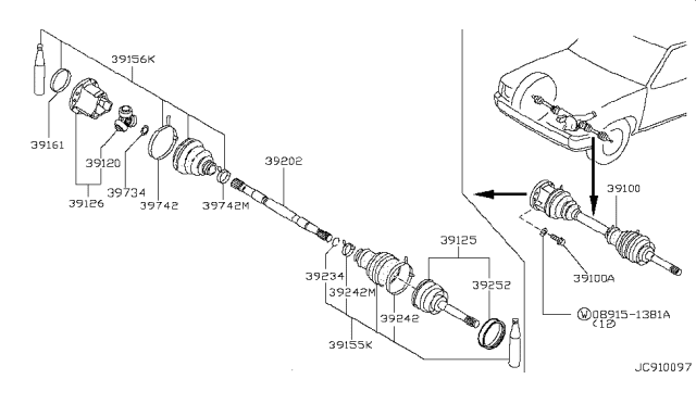 2002 Infiniti QX4 Shaft Sub Assy-Front Drive Diagram for 39204-0W080
