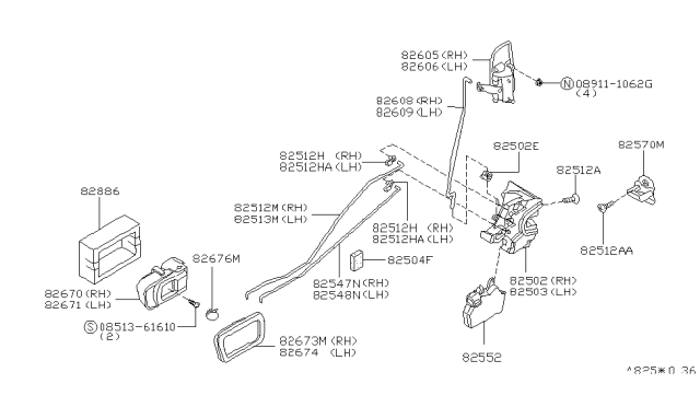 1999 Infiniti QX4 Handle ASMY-Rea Diagram for 82606-1W311
