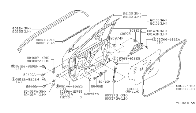 1998 Infiniti QX4 Hinge Assy-Front Door Diagram for 80400-1M200