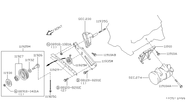 2001 Infiniti QX4 Compressor Mounting & Fitting Diagram 1