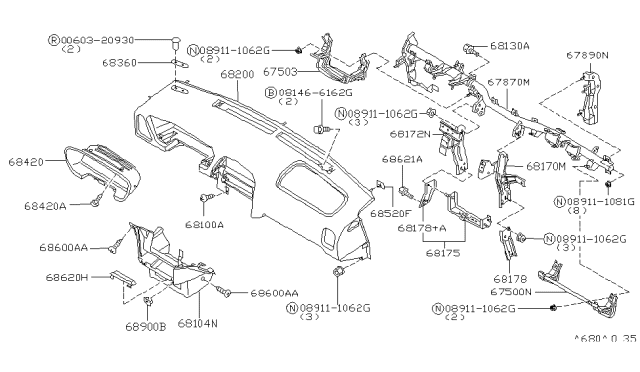 1998 Infiniti QX4 Instrument Panel,Pad & Cluster Lid Diagram 2