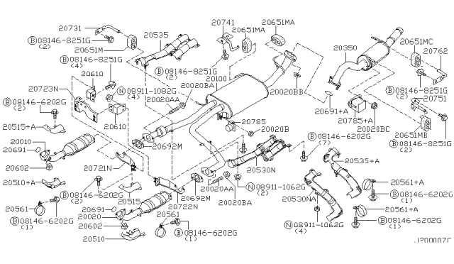 2000 Infiniti QX4 Exhaust Tube & Muffler Diagram 1