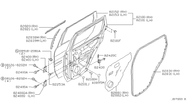 2000 Infiniti QX4 Rear Door Panel & Fitting Diagram 3