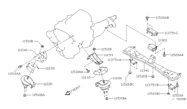 2002 Infiniti QX4 DAMPER Assembly-DYNMIC Diagram for 11375-2W101