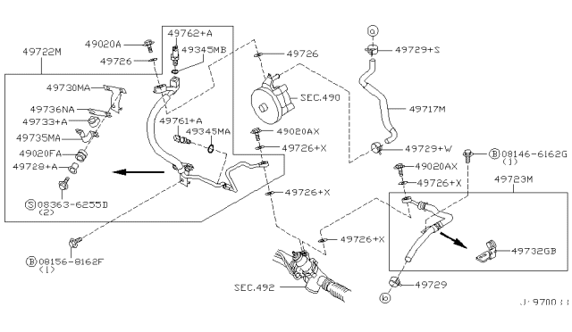 2002 Infiniti QX4 Power Steering Suction Hose Assembly Diagram for 49717-5W500