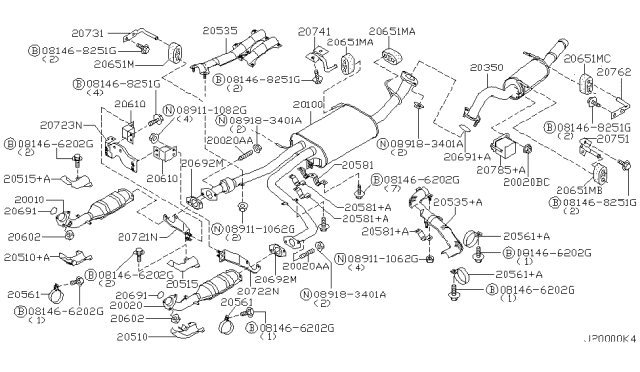 2002 Infiniti QX4 Exhaust Tube & Muffler Diagram 2