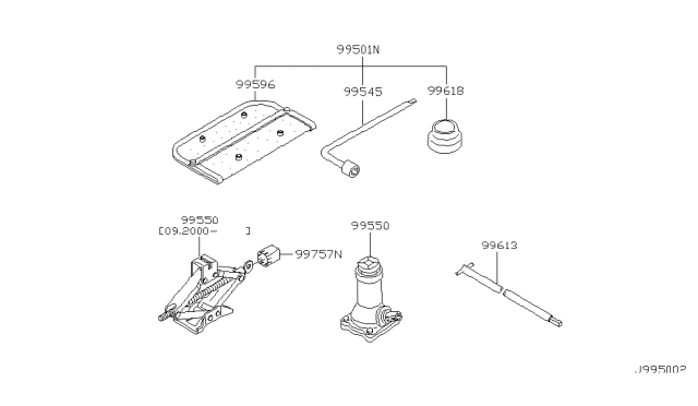 2002 Infiniti QX4 Tool Set Diagram for 99501-0W713