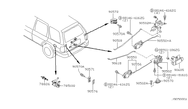 2000 Infiniti QX4 Back Door Lock & Handle Diagram 3