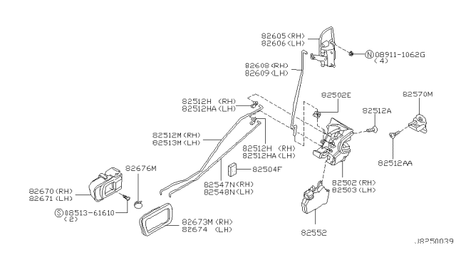 2001 Infiniti QX4 Rear Door Lock & Handle Diagram 1