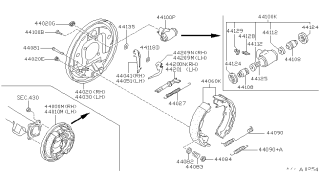 2000 Infiniti QX4 Rear Brake Plate Assembly, Left Diagram for 44030-0W710