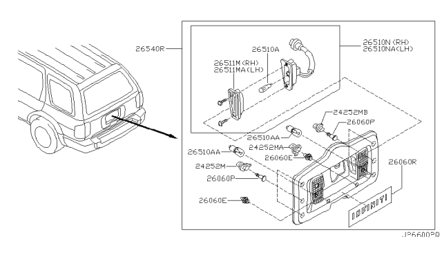 2000 Infiniti QX4 Lamp Assembly-Back Up Diagram for 26540-3W714