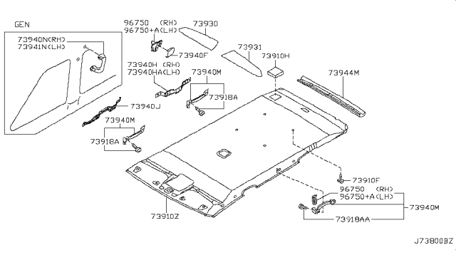 2003 Infiniti QX4 Headlining Assy Diagram for 73910-4W701