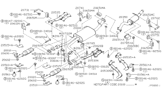 2001 Infiniti QX4 Exhaust Tube & Muffler Diagram 6