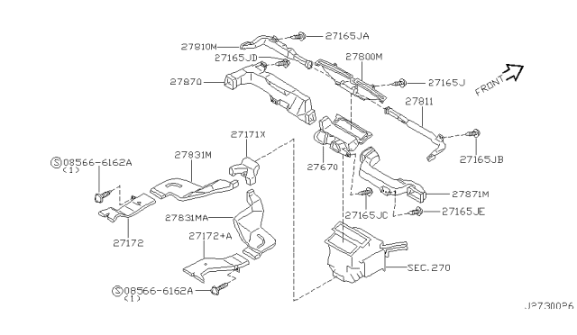 2003 Infiniti QX4 Duct-Side Ventilator Diagram for 27870-4W300