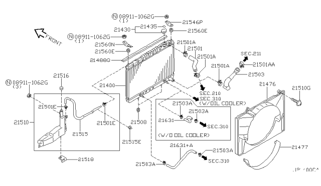 2000 Infiniti QX4 Radiator,Shroud & Inverter Cooling Diagram 2