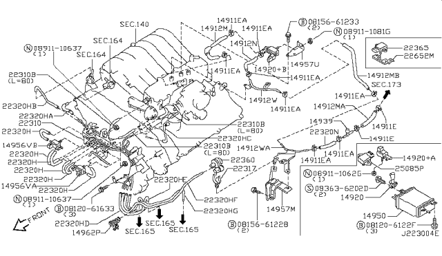 2001 Infiniti QX4 Hose-Vacuum Control,B Diagram for 22320-4W013