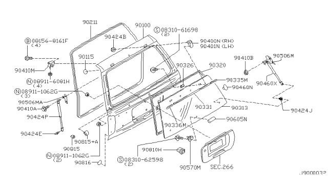 2003 Infiniti QX4 Back Door Panel & Fitting Diagram