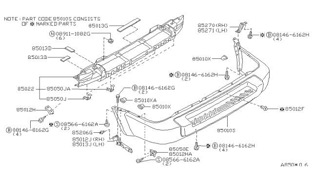 1999 Infiniti QX4 Rear Bumper Diagram 1