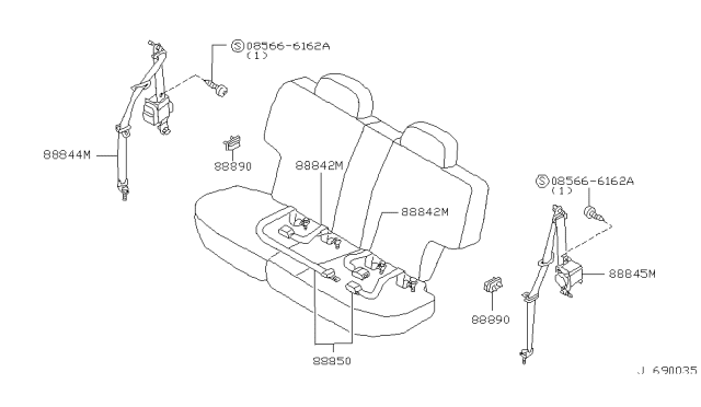 2000 Infiniti QX4 Rear Seat Belt Diagram