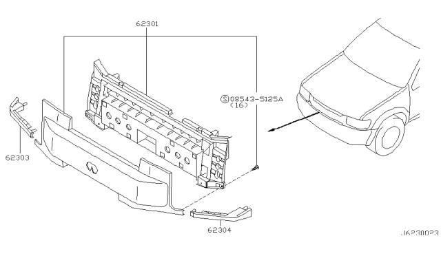 2002 Infiniti QX4 Front Grille Diagram