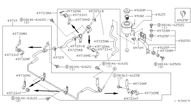 2001 Infiniti QX4 Power Steering Return Hose Diagram for 49725-4W010