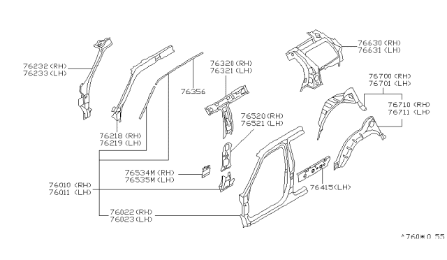 1997 Infiniti QX4 Pillar-Center,Inner LH Diagram for 76533-0W031