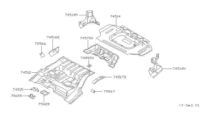 2003 Infiniti QX4 Floor-Rear,Rear Diagram for 74514-0W031