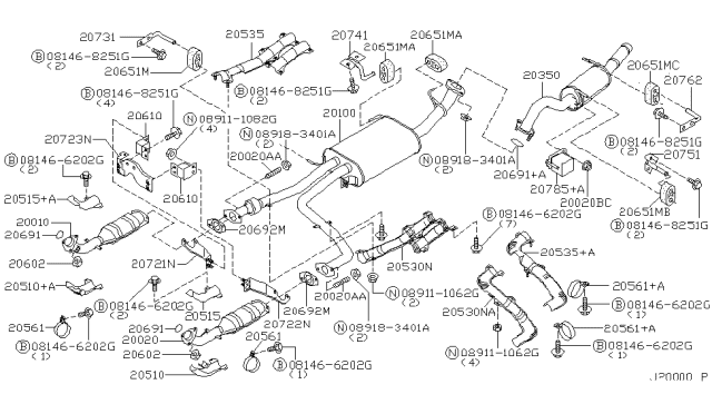 2001 Infiniti QX4 Exhaust Tube & Muffler Diagram 2