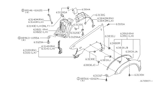 2003 Infiniti QX4 Fender-Over, Front RH Diagram for 63811-1W324