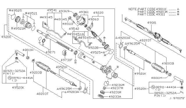 2003 Infiniti QX4 Power Steering Gear & Linkage Assembly Diagram for 49001-4W000