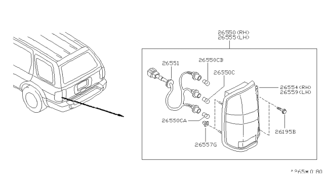 2001 Infiniti QX4 Lamp Assembly-Rear Combination,LH Diagram for 26555-3W725