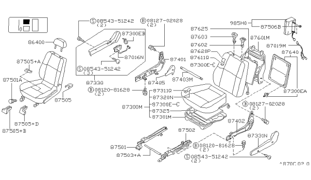 2000 Infiniti QX4 Cushion Assembly_Front Seat Diagram for 87300-3W040