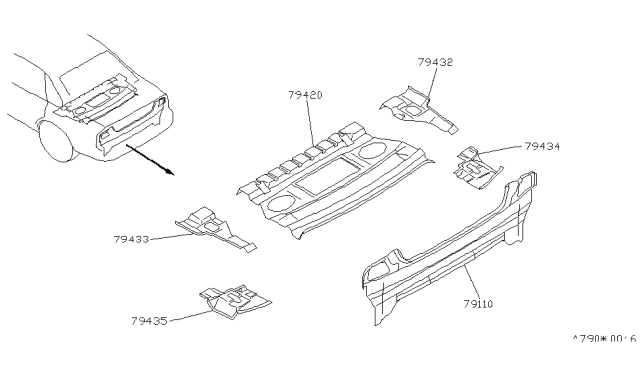 1991 Infiniti Q45 Rear,Back Panel & Fitting Diagram