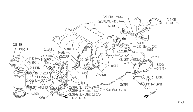 1993 Infiniti Q45 Hose-EVAPORATOR Control Diagram for 22320-64U08