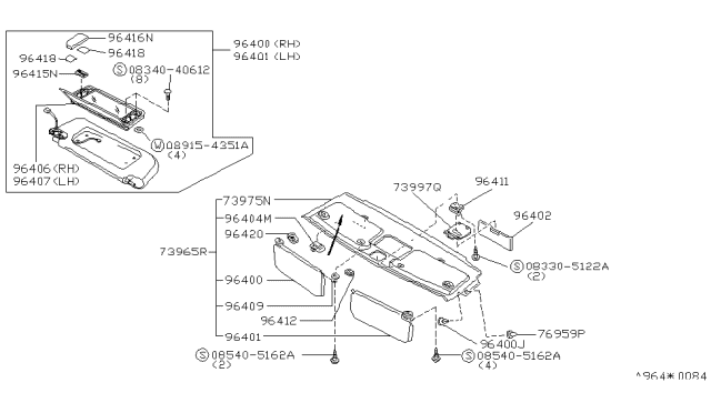 1991 Infiniti Q45 Finisher Assy-Roof,Front Diagram for 73965-60U00