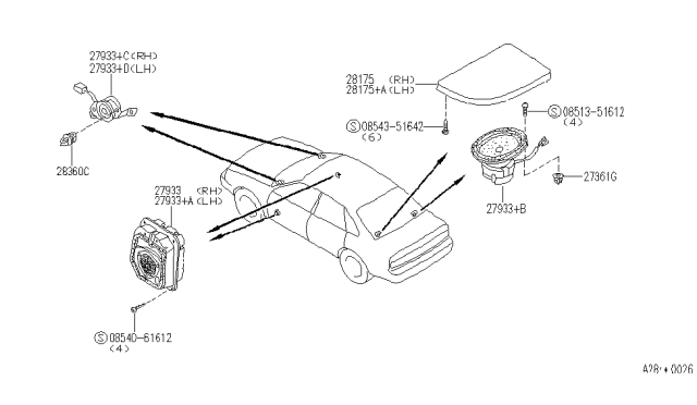 1991 Infiniti Q45 Speaker Assy-Front Diagram for 28148-64U11