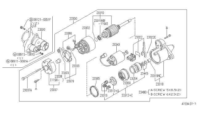 1996 Infiniti Q45 Starter Motor Assembly Diagram for 23300-60U15