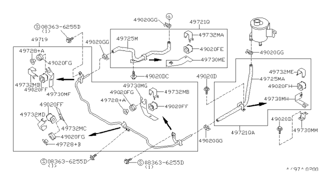 1996 Infiniti Q45 Power Steering Return Hose Assembly Diagram for 49721-60U23